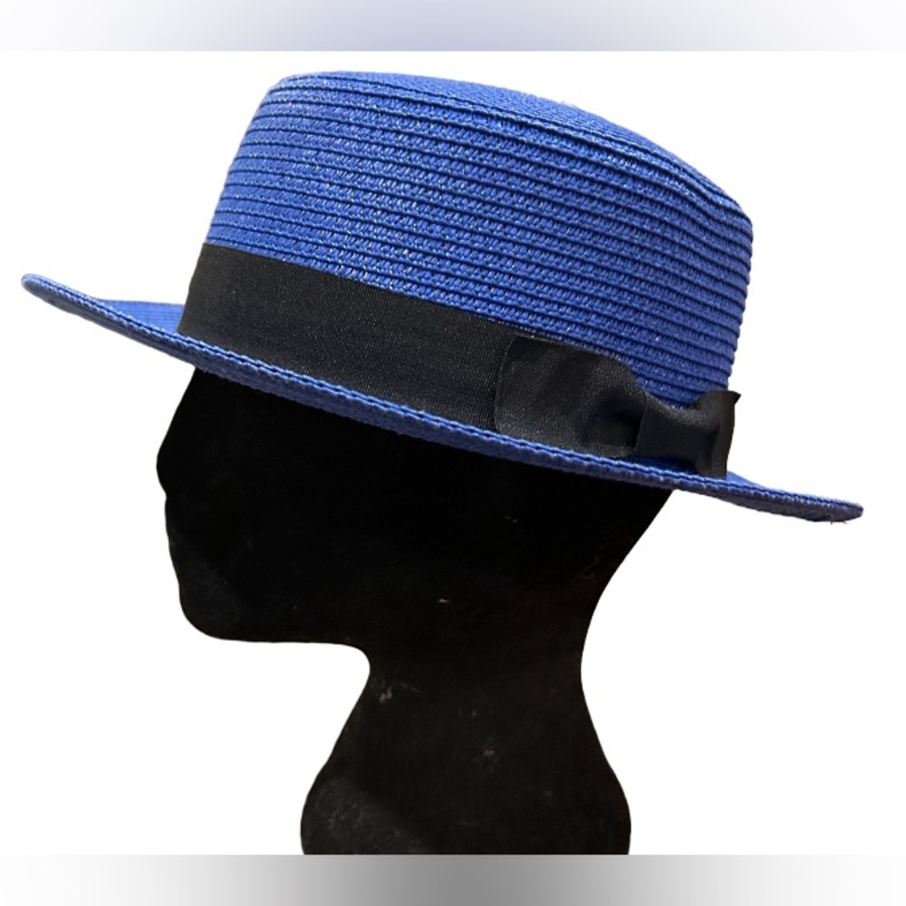 Royal Blue Short Brim Boater Hat with black band